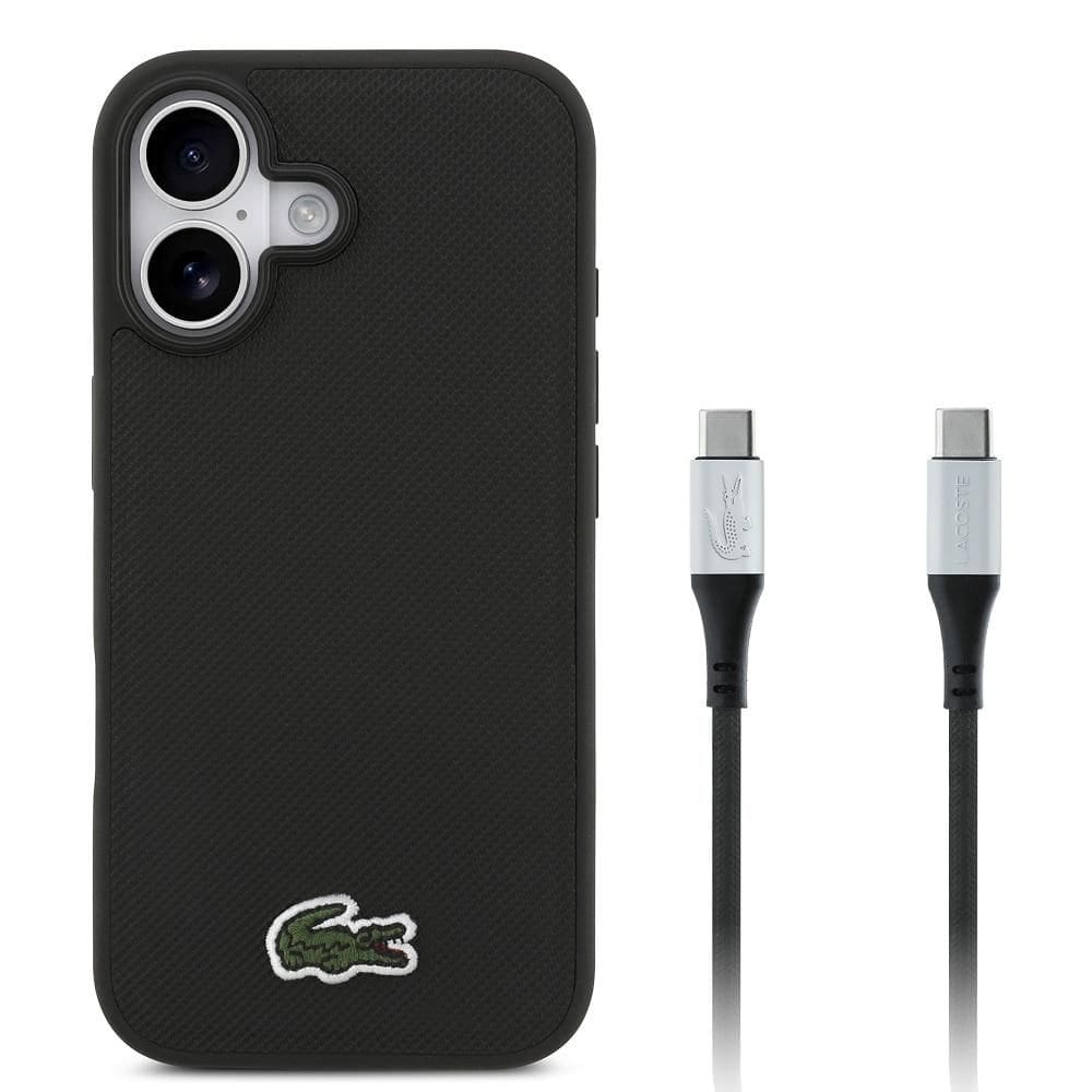 KIT Capa iPhone 17 e Cabo USB-C Lacoste, Preta