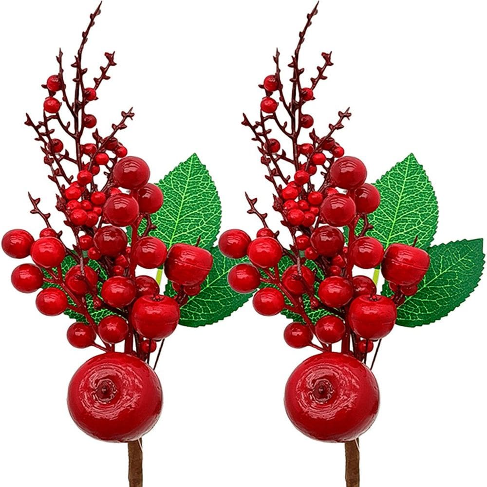 Galhos Ramo Maça Vermelha Decoração De Natal 35cm Kit 12Pçs