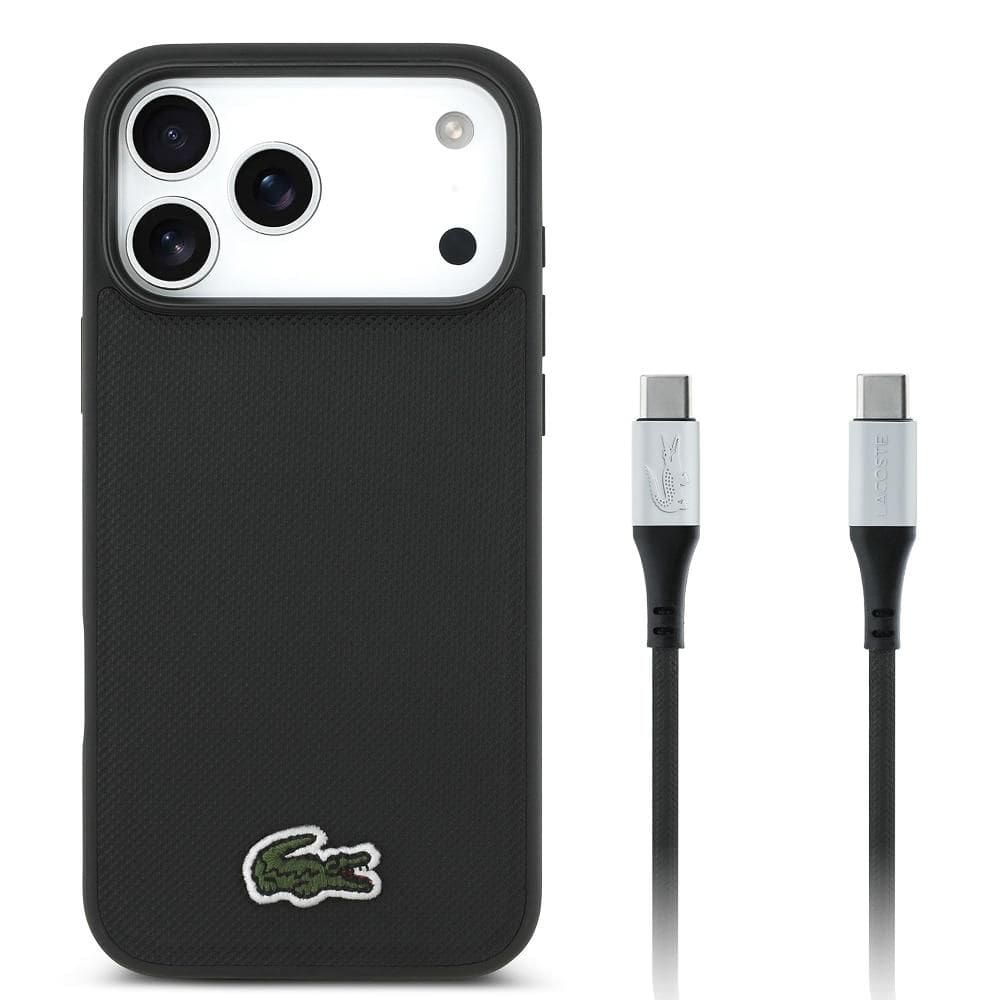 KIT Capa iPhone 17 Pro e Cabo USB-C Lacoste, Preta