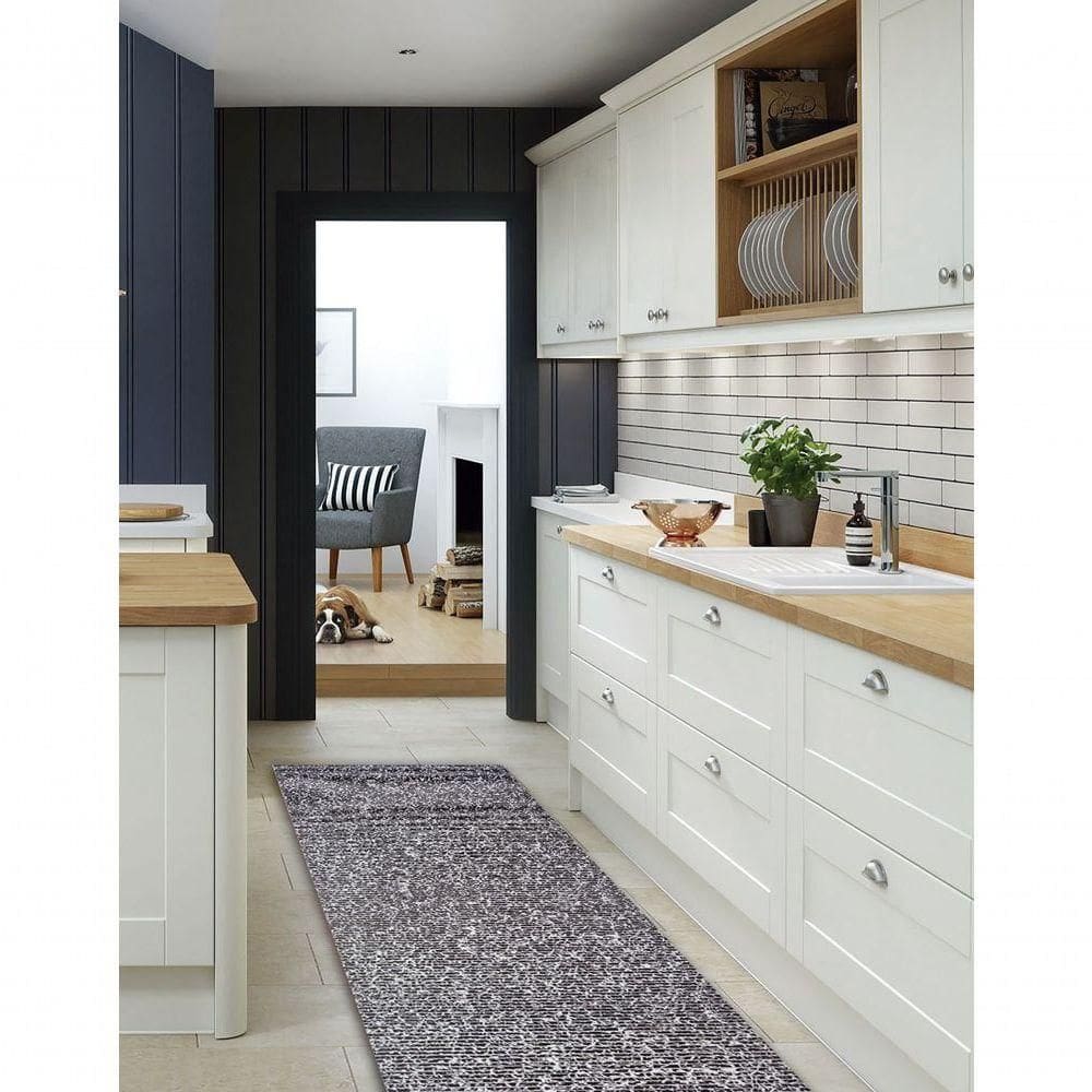 Tapete Passadeira Emborrachada Pvc Antiderrapante 0,65x3,00m Textura Branco Preto