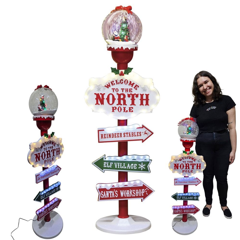 Poste Natal Papai Noel Seta Natalina Decoraçao Led Iluminaçao Cenario Vila Loja Enfeite Casa Shopping Hall Entrada