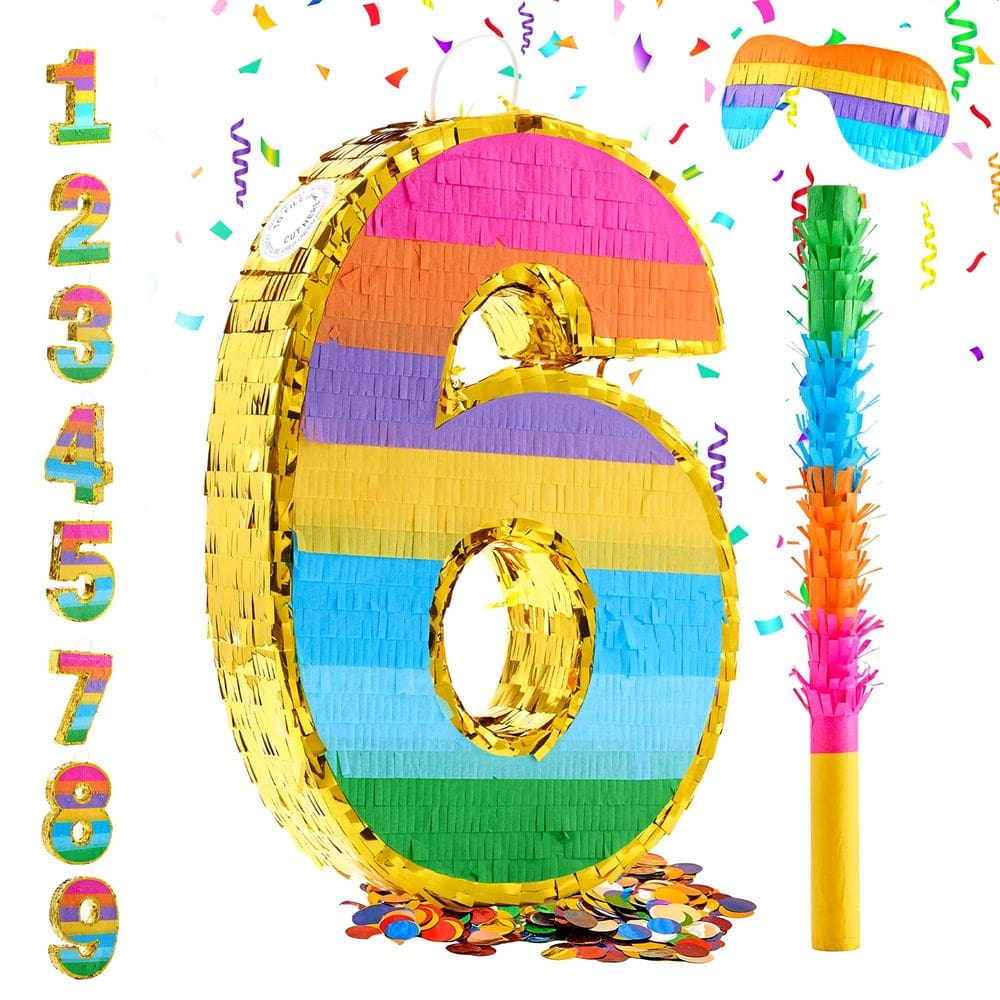 Pinata MUWOOB Rainbow Number 6 para festa de 6 anos