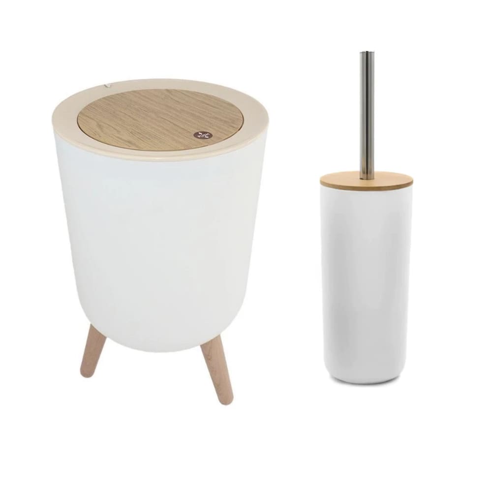 Kit Banheiro Lixeira Branca De 8 Litros Com Escova Sanitária