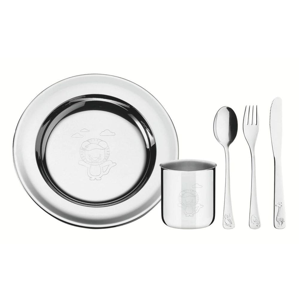 Conjunto Refeição Infantil Inox 5 Pçs Talheres Ergonômicos Desenhos Divertidos +3 Tramontina