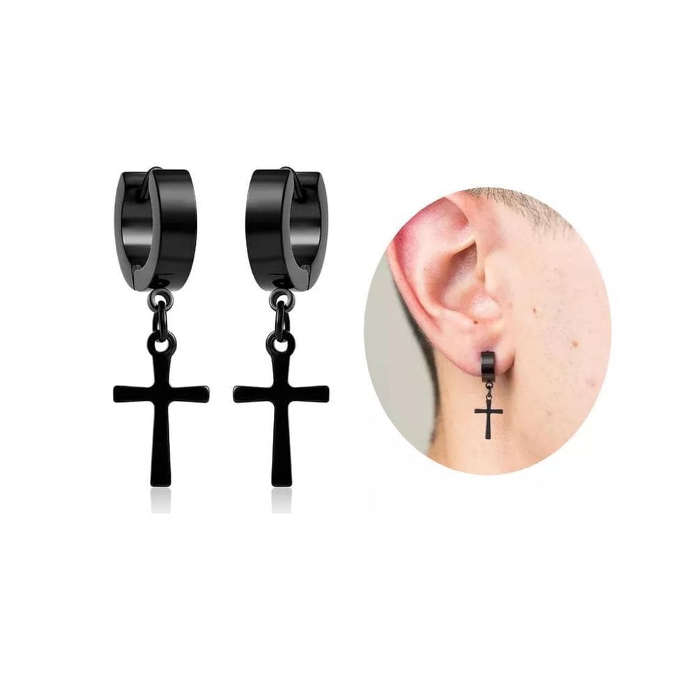 Brinco Masculino Argola Cruz Aço Inoxidável 316L Unisex Moda