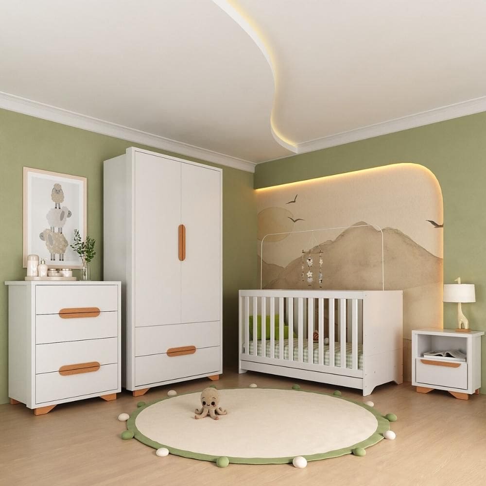 Quarto de Bebê Completo com Berço 3 em 1 para Colchão 130x60cm Multimóveis MP4399