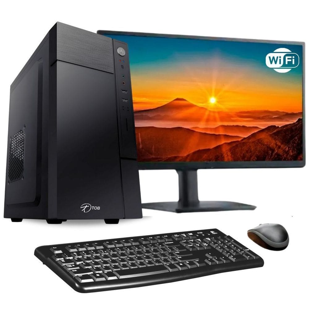 Computador Completo TOB Intel Core i3 com rede sem fio SSD 240GB 4GB Windows 10 Pro Trial + Teclado e Mouse + Monitor 21.5” Desktop PC