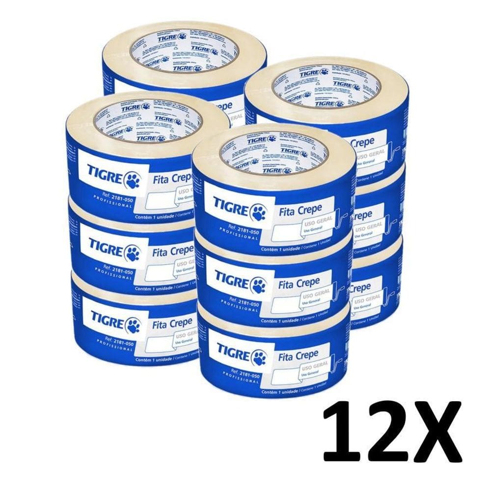 Kit 12 Fita Crepe Uso Geral Pintura 48Mmx50M Tigre