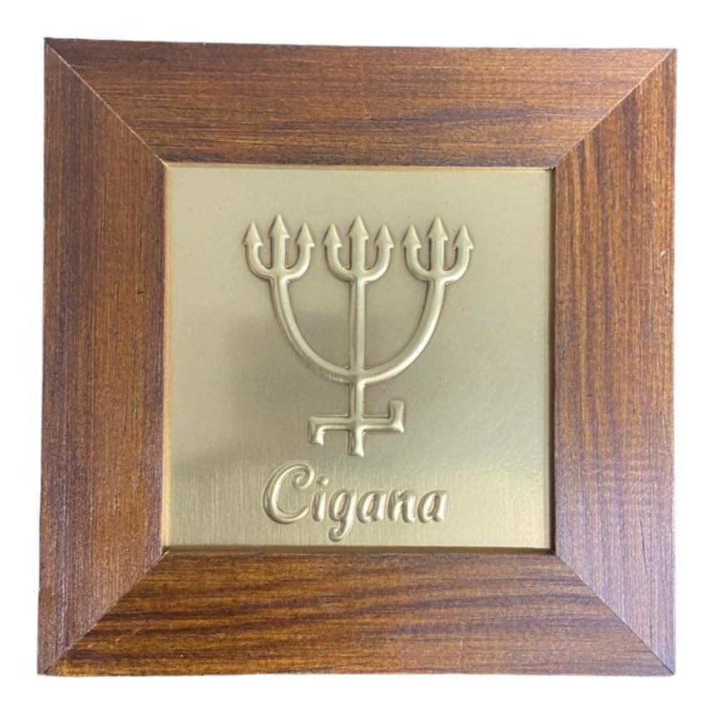 Quadro Cigana Madeira Imbuia E Metal Dourado 12 X 12 Cm
