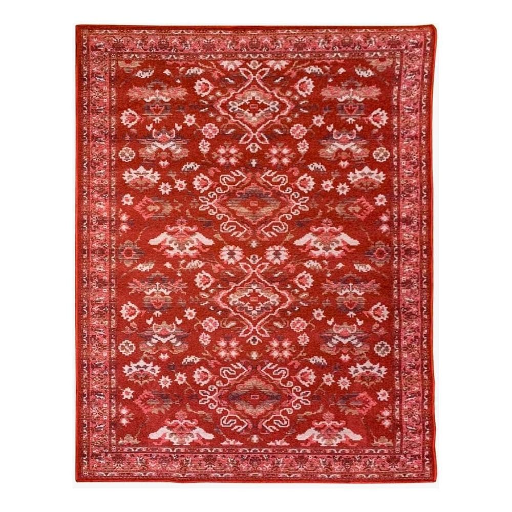 Tapete Sala Oriental 150X200 Cm Vermelho Tipo Belga Sem Pelo