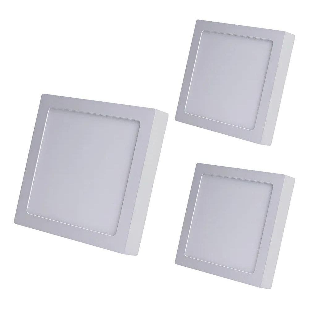 Kit 3X Plafon Led 18W Avant Sobrepor Quadrado Branco Frio