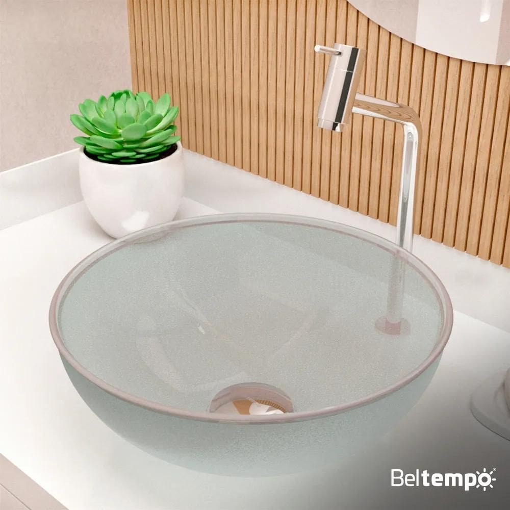 2X Cuba Pia De Apoio Sobrepor Vidro Redonda 29Cm Transpare