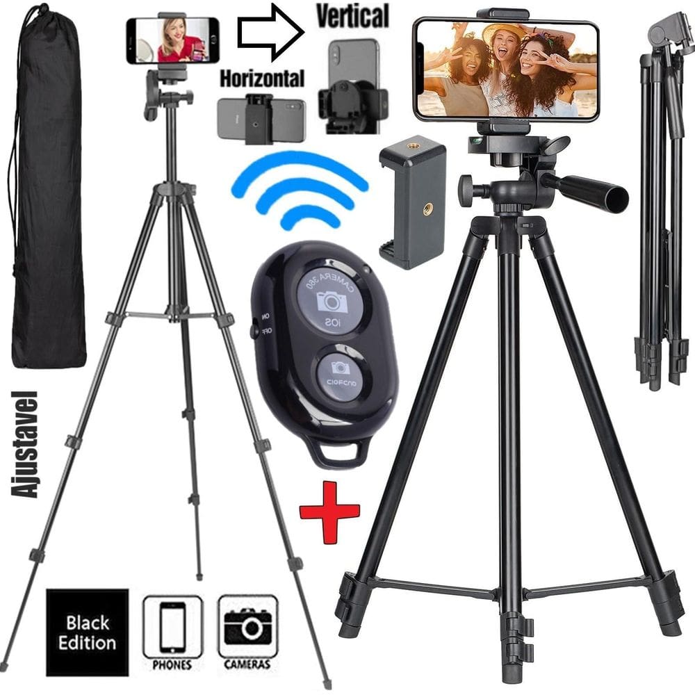 Tripé Profissional Alumínio Câmera Suporte Celular Controle