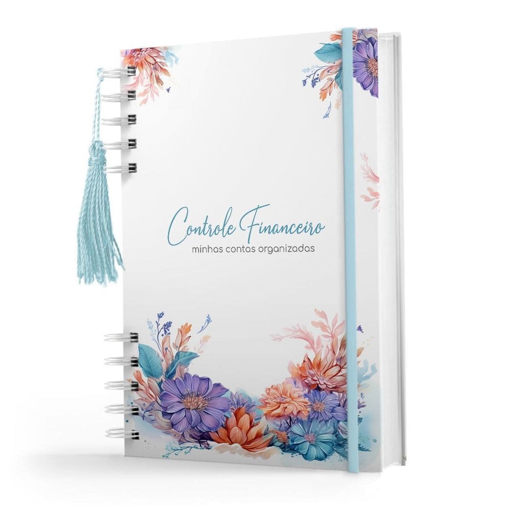 Caderno De Controle Financeiro - Capa Dura - Floral Azul