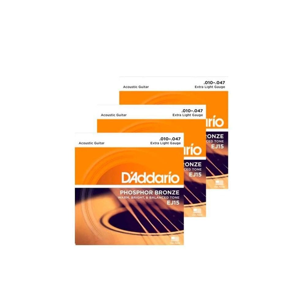 Kit 3 Und. Encordoamento Violão D`Addario Ej15 Phos. 010
