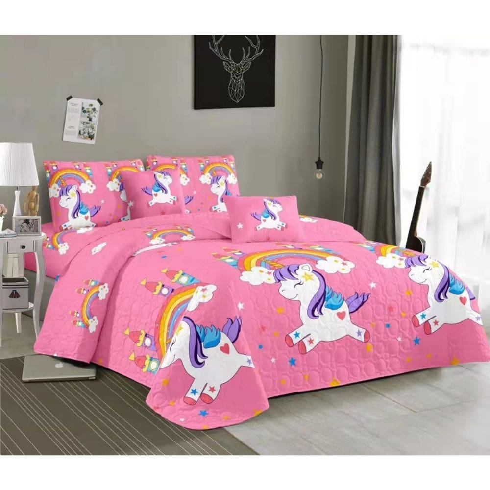 Capa de edredão Summer Plaza e meio unicórnio rosa 180x230cm