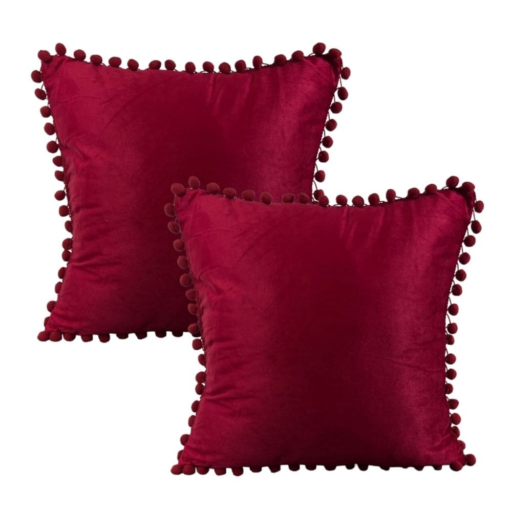 Capa de almofada Conchevino acolchoada de veludo com pompons com franjas