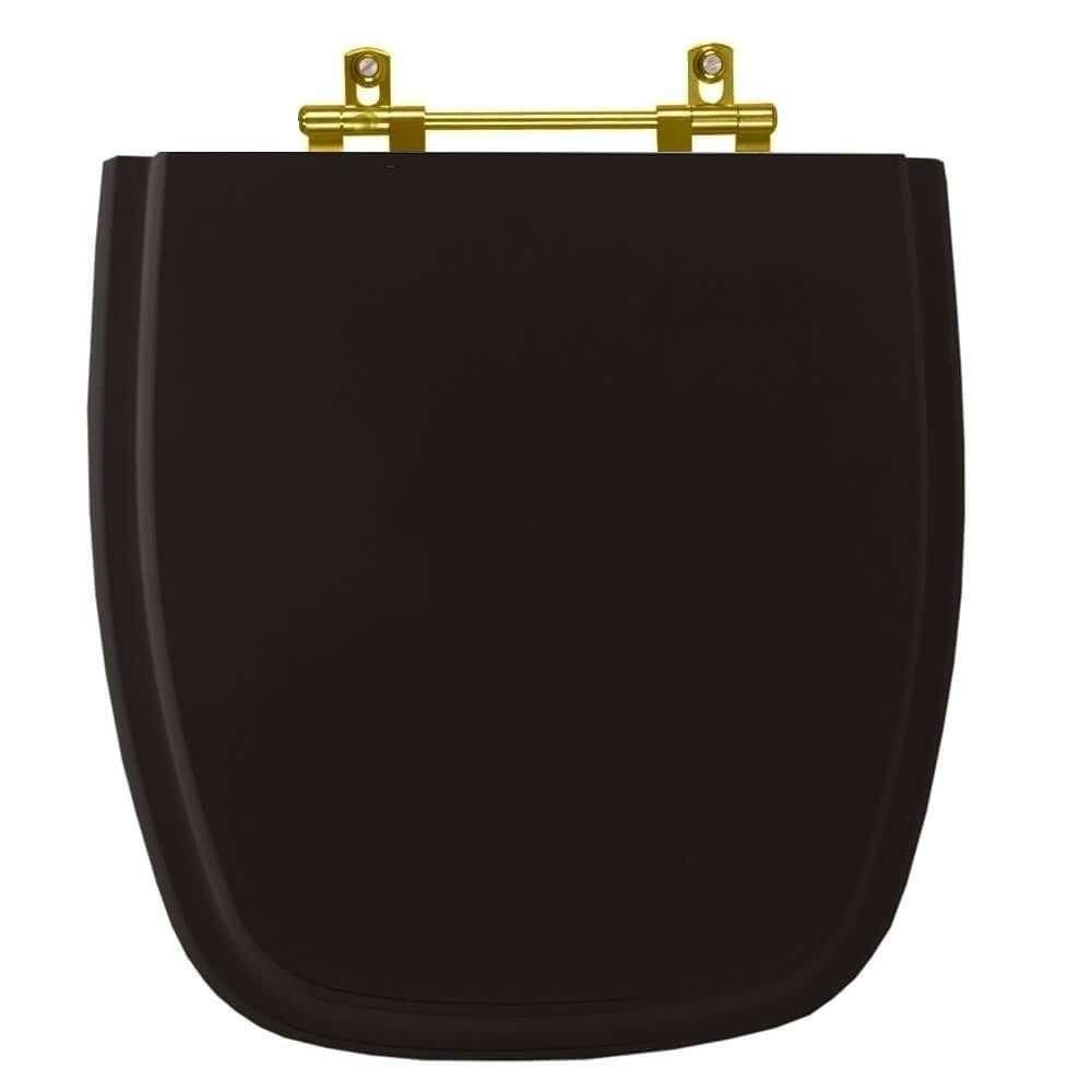 Tampa De Vaso Laqueado Like Preto Para Bacia Celite Com Ferragem Dourada