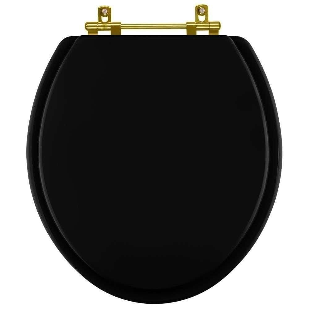 Tampa De Vaso Poliéster Convencional Preto Para Bacia Incepa Com Ferragem Dourada