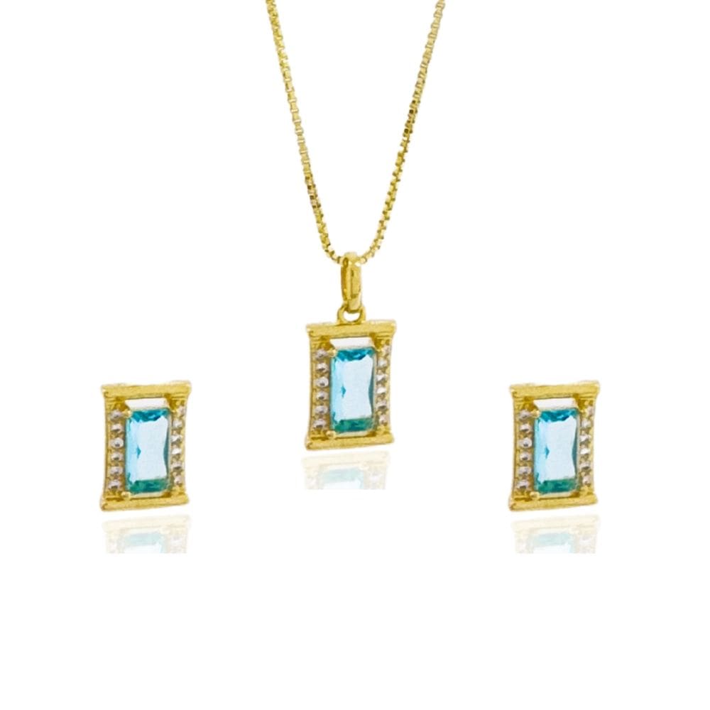Conjunto Retângulo Azul Banhado a Ouro