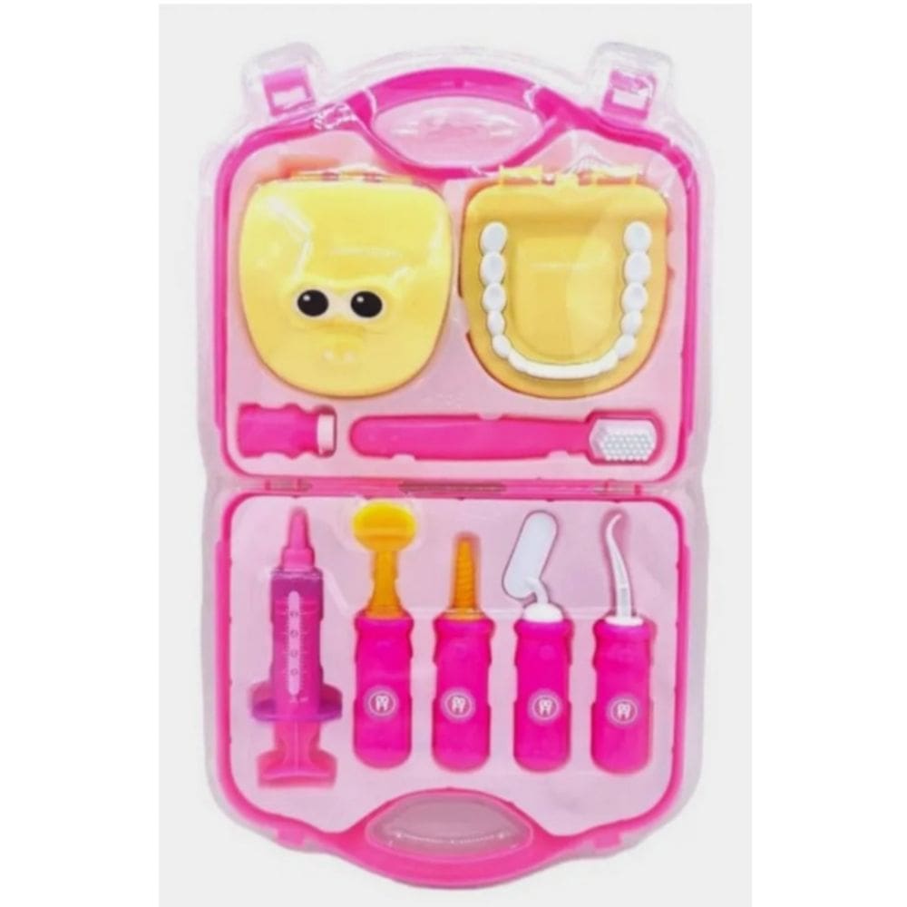 Conjunto de dentista, mala de 9 peças de brinquedo para meninas - rosa