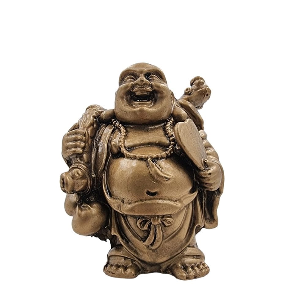 Estátua de Buda Fortune Buddha Gold 9x7cm Resina de poliéster