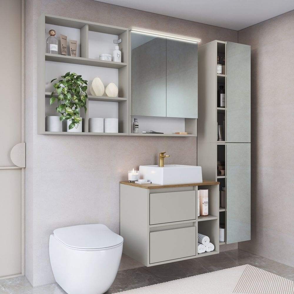 Conjunto para Banheiro 5 Peças com Iluminação em Led e Cuba 156cm Cb.bn8005 Arenas