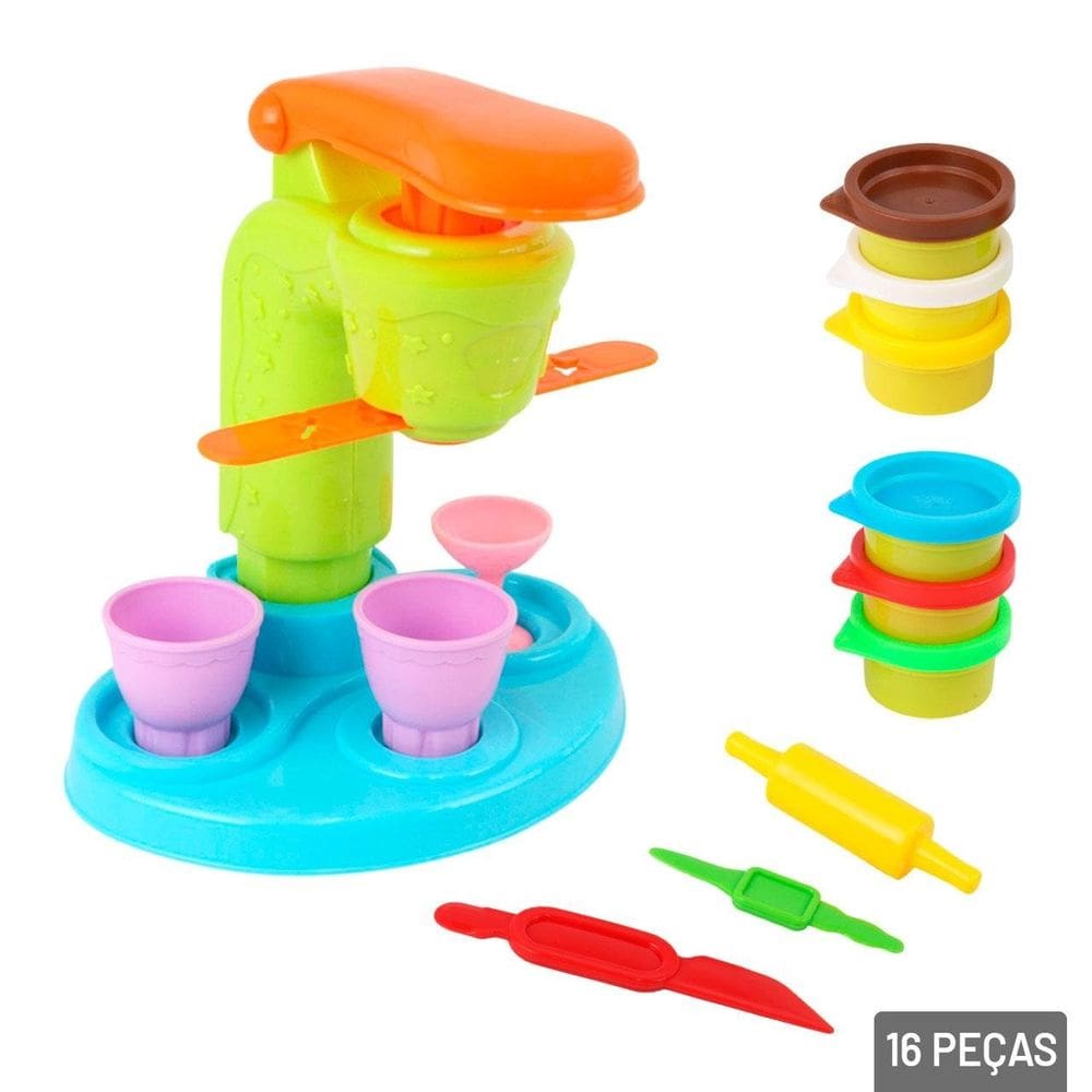 Massinha de Modelar 16 Peças Moldes Sorveteria - Tudo em Caixa