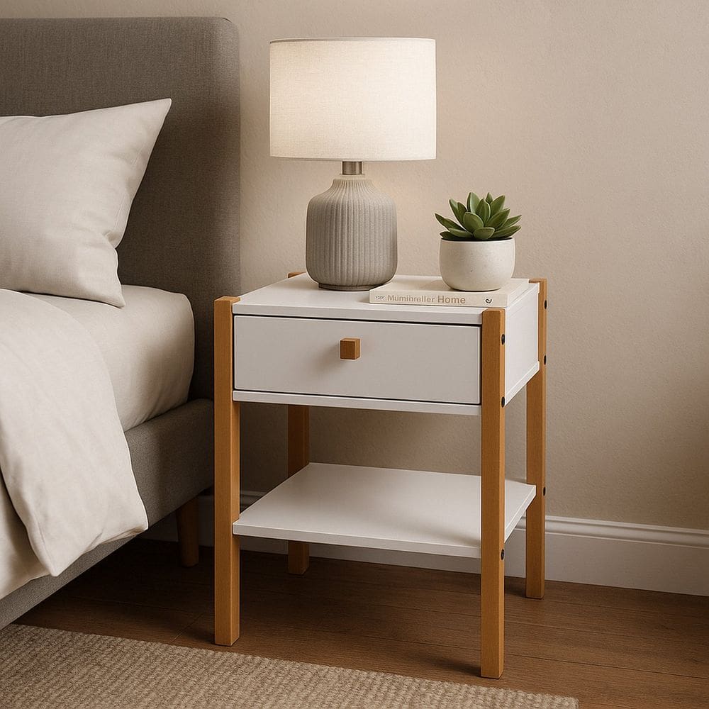 Mesa de Cabeceira 1 Gaveta Madeira Maciça Flórida Branco