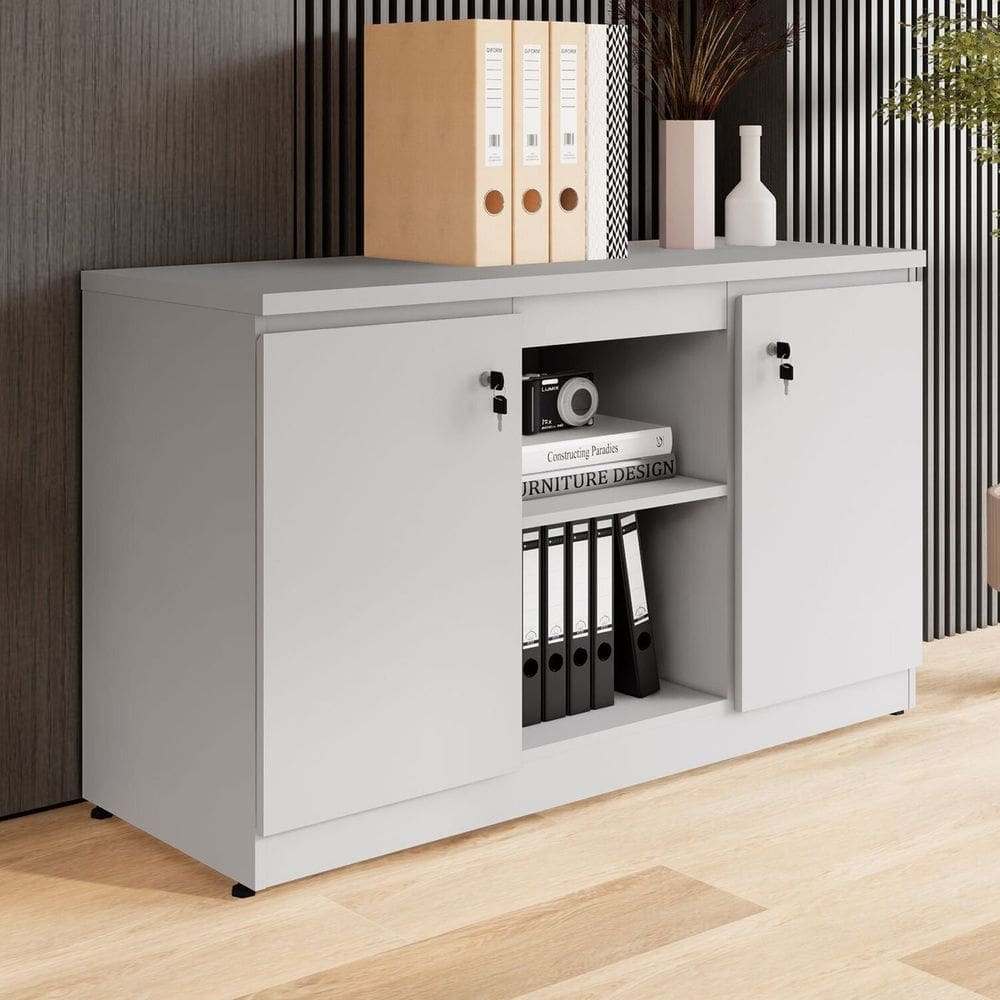 Armário para Escritório 120cm 2 Portas com Chaves e Nichos Corporate Cinza