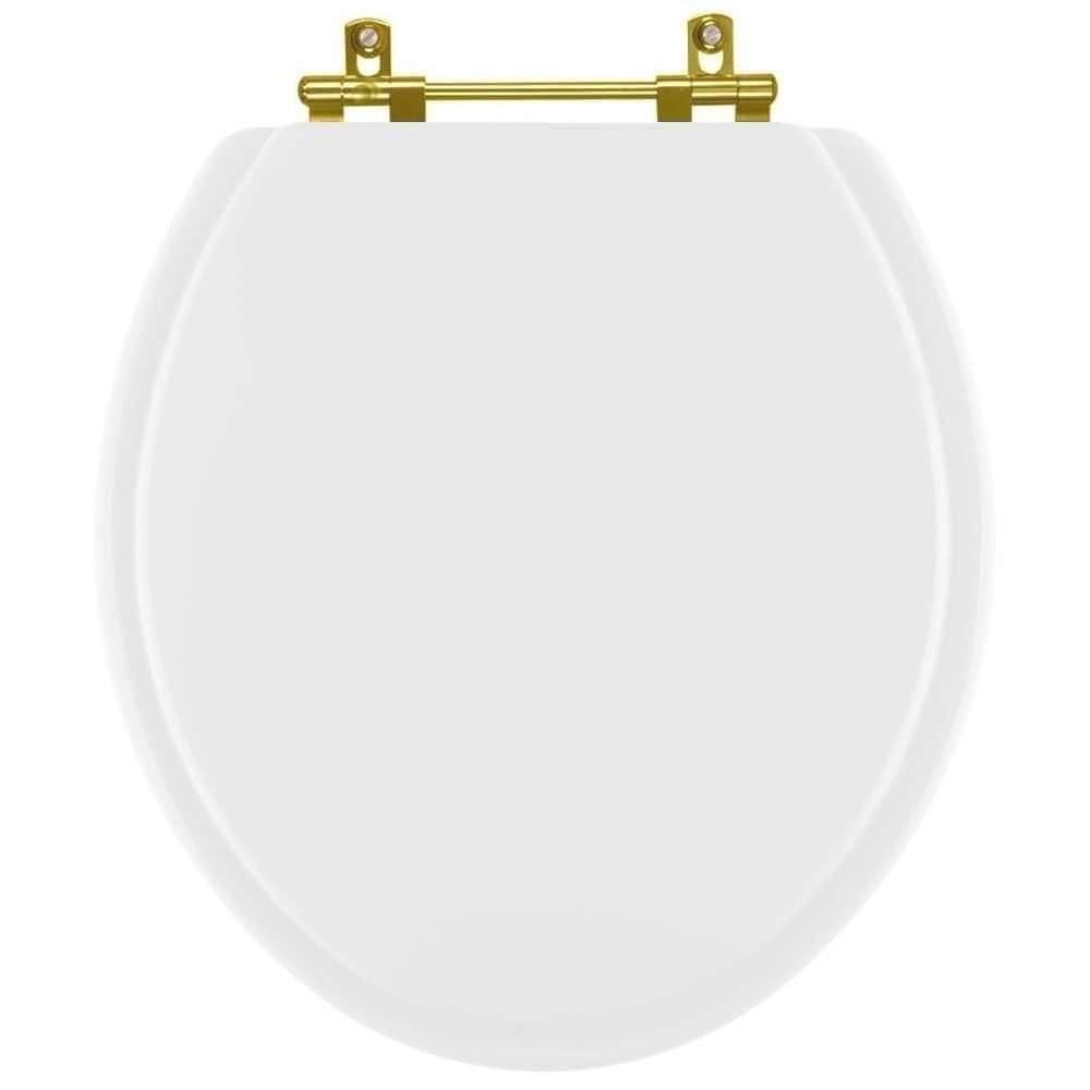 Tampa De Vaso Poliéster Saveiro Branco Para Bacia Celite Com Ferragem Dourada