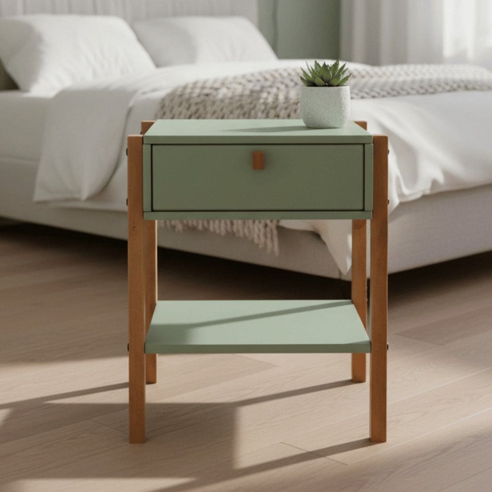 Mesa de Cabeceira 1 Gaveta Madeira Maciça Flórida Verde