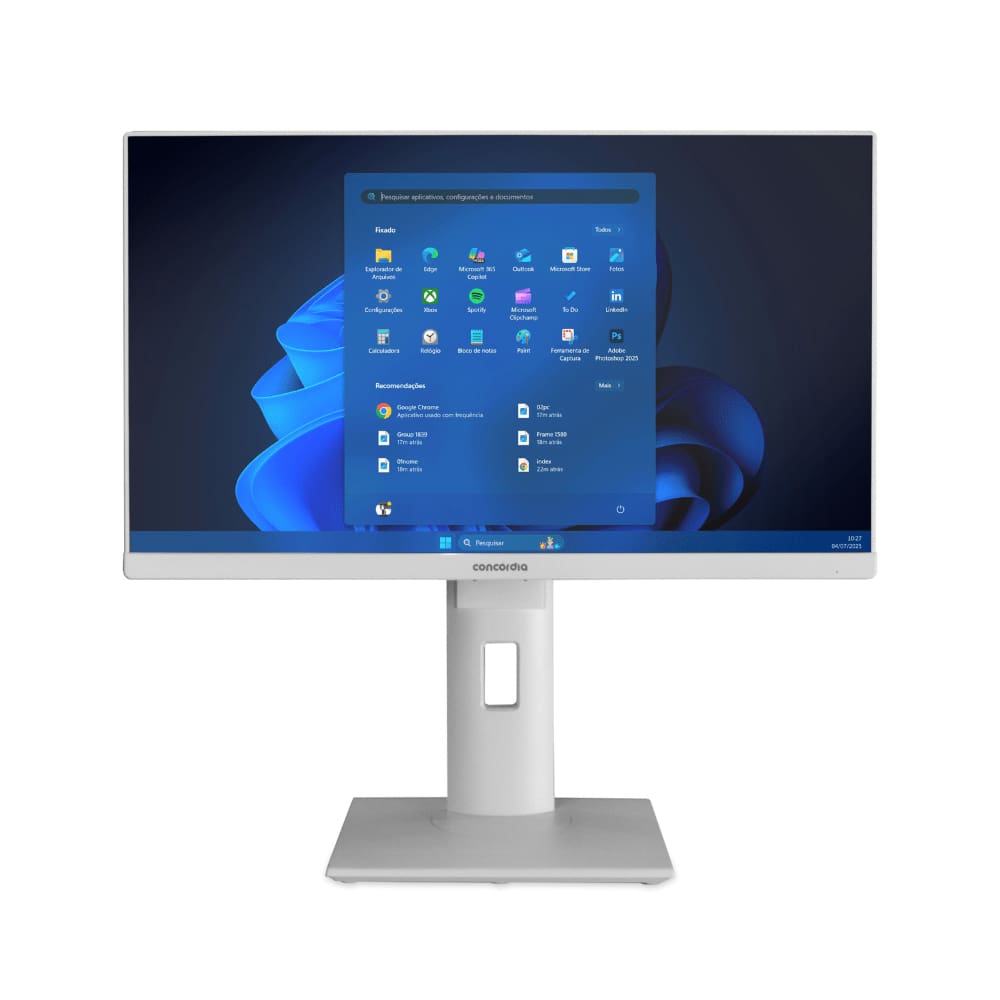 Computador All In One Concórdia Pentium G6900 4GB DDR4 SSD 120GB 23.8” Full HD Webcam WiFi Windows 11 Pro Branco
