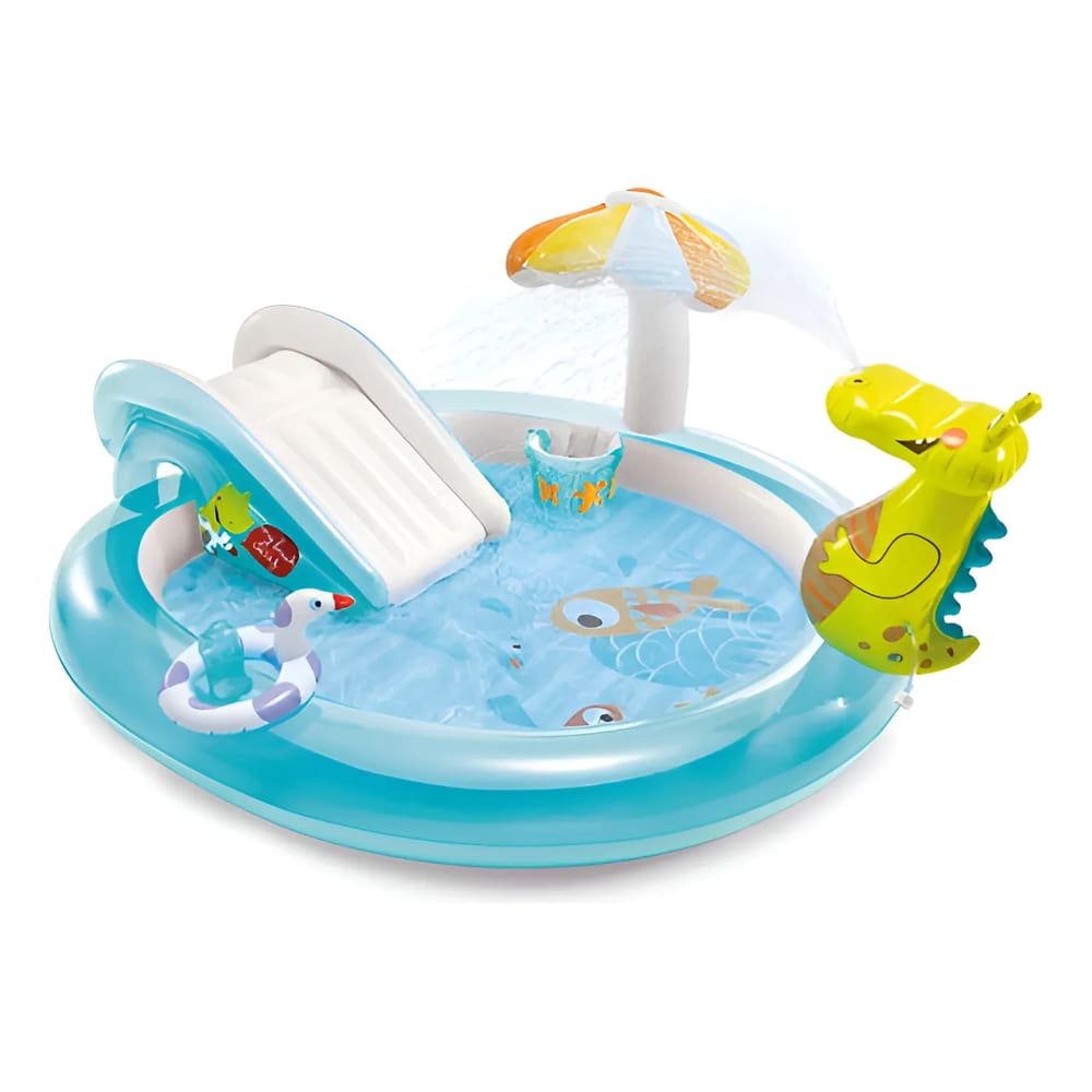 Piscina Inflavel Redonda Playground Dinossauro Divertida Resistente Confortável Segura Rasa 160L