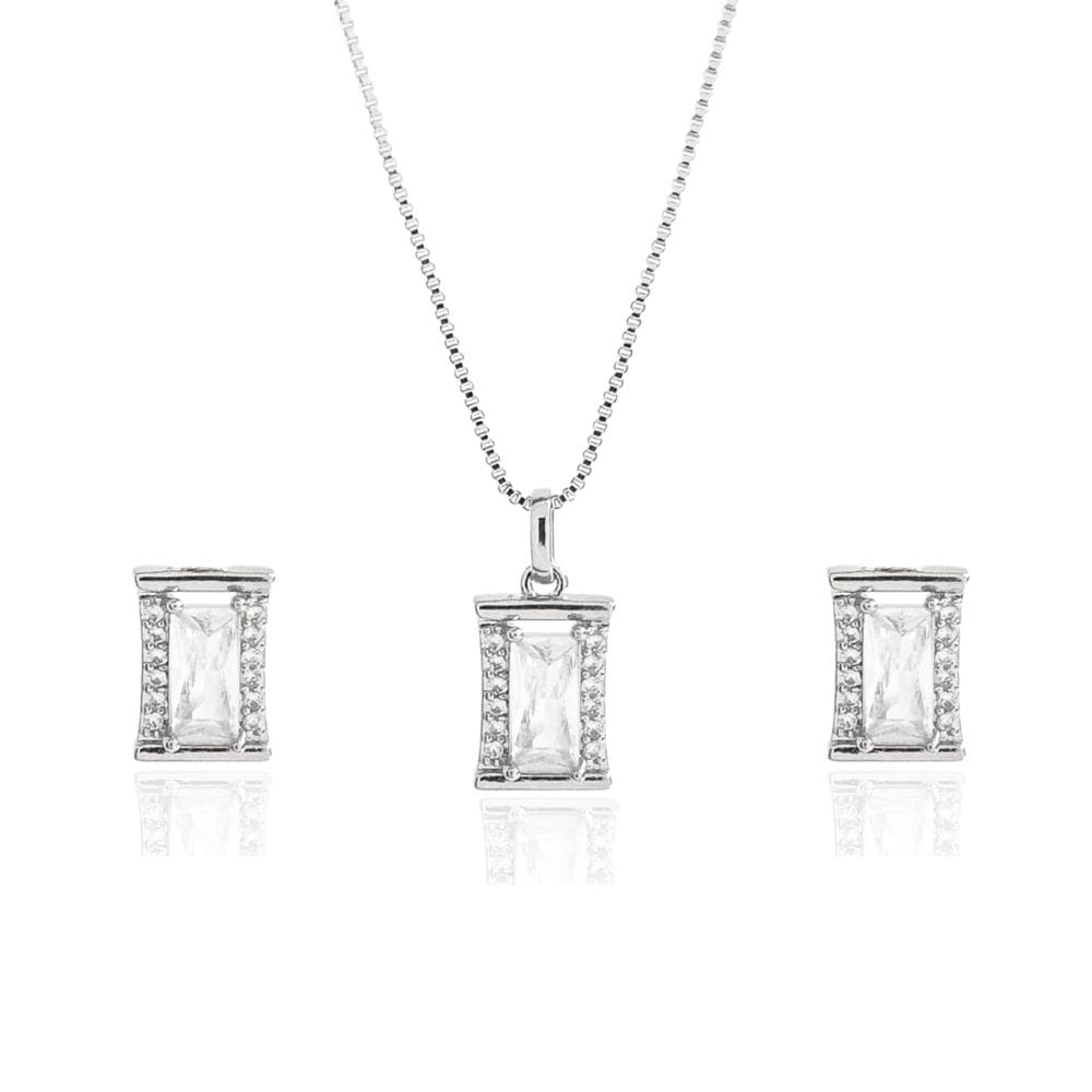 Conjunto Retângulo Cristal Banhado a Prata