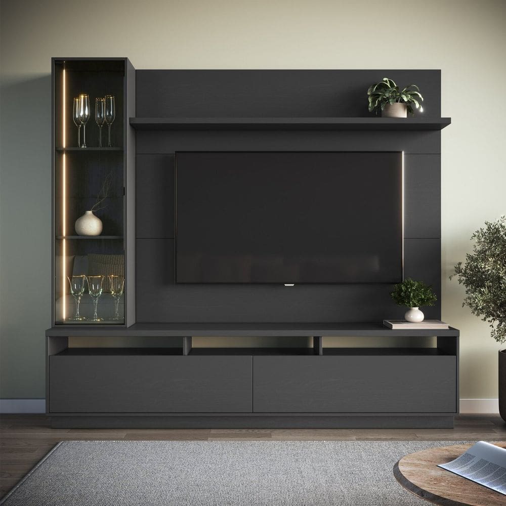 Estante Home para Tv 65 Polegadas com Led 3200 Cristaleira 200x183cm Grafite