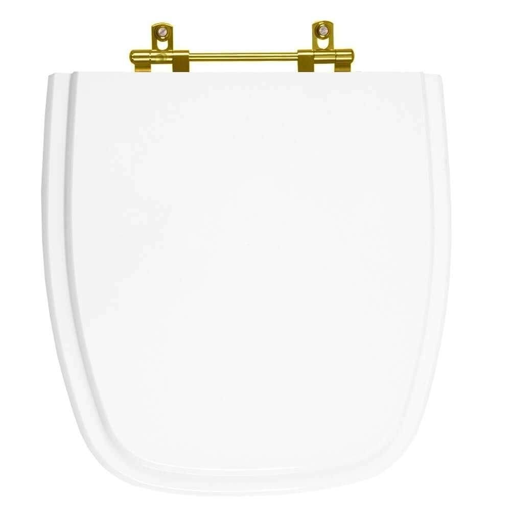 Tampa de Vaso Laqueado Flex Branco para bacia Deca com Ferragem Dourada