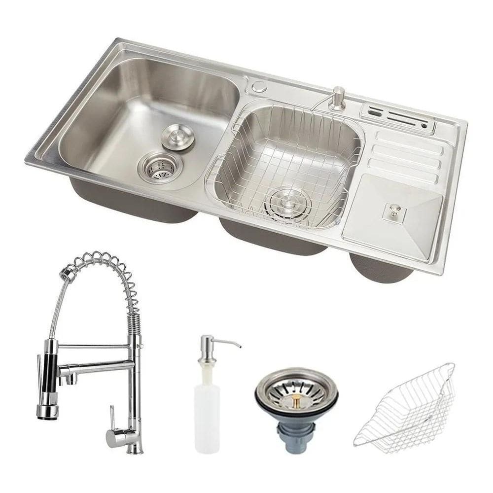 2X Kit Cuba Para Cozinha Pia Dupla Em Aço Inox Com Lixeira
