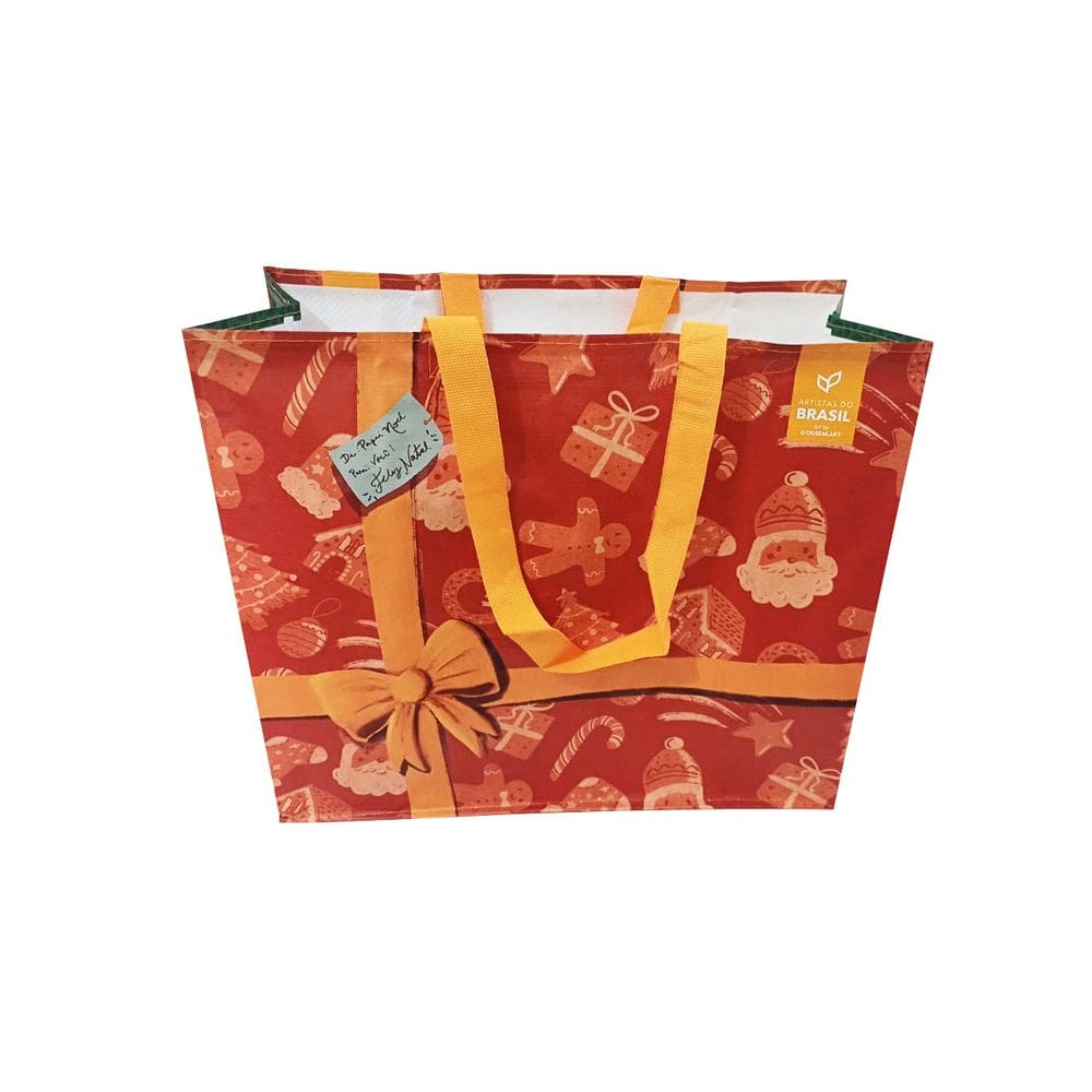 Sacola Grande Ráfia Retornável 39X44x22cm Natal Presente B4u