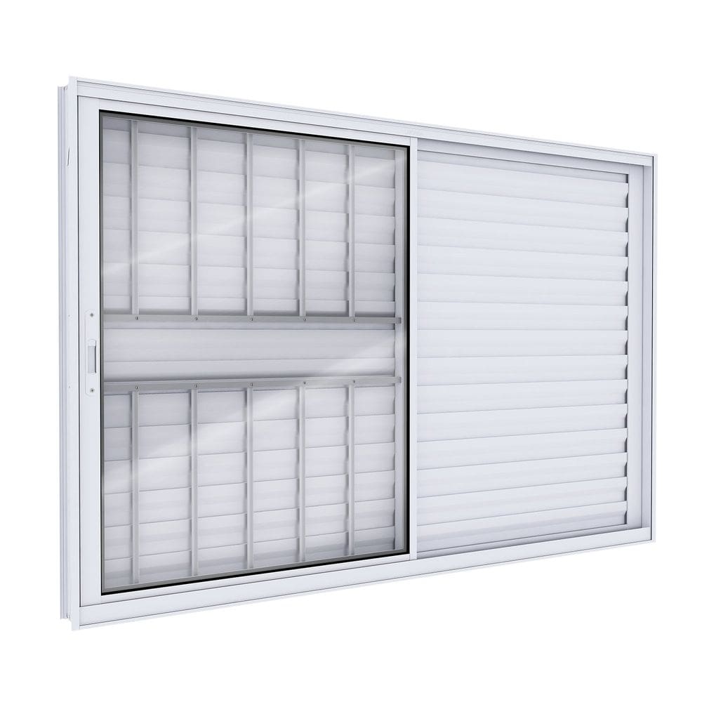Janela Veneziana de Aluminio de Correr Lateral com Grade 100x150cm Lucasa Ideale Branco