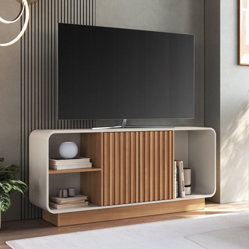 Rack para Tv 55 Polegadas com Detalhe Ripado Alabama Freijó/Off White