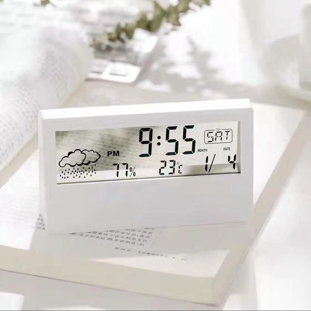 Relógio De Mesa Digital Led Estação Meteorológica Iluminado Despertador Medidor Temperatura Umidade Lcd Branco