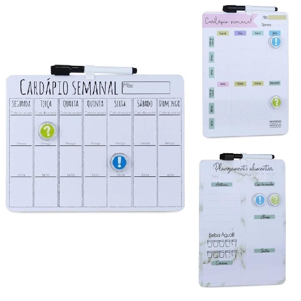 Cardápio Semanal Lousa Planejamento Alimentação Magnética Planner Dieta Quadro Anotações Refeição Ímãs Caneta Apagador
