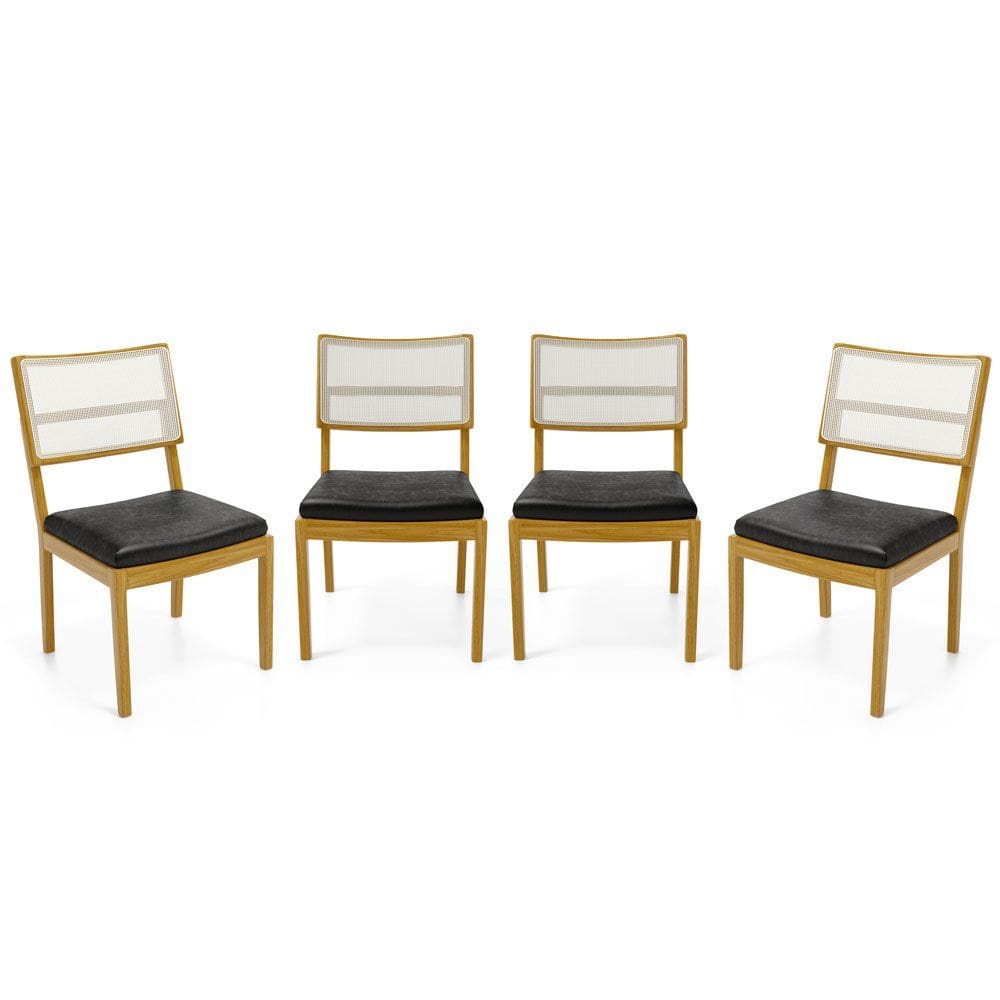 Kit Com 4 Cadeiras Milena Madeira Maciça Assentos Estofados Encostos De Tela Sintética