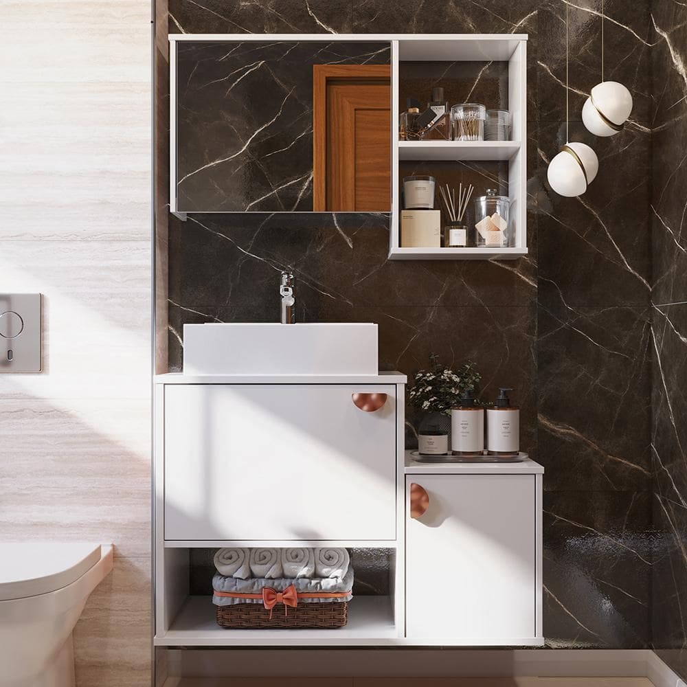 Gabinete de Banheiro Lotus 3 Portas com Espelheira com Cuba Apocalypse