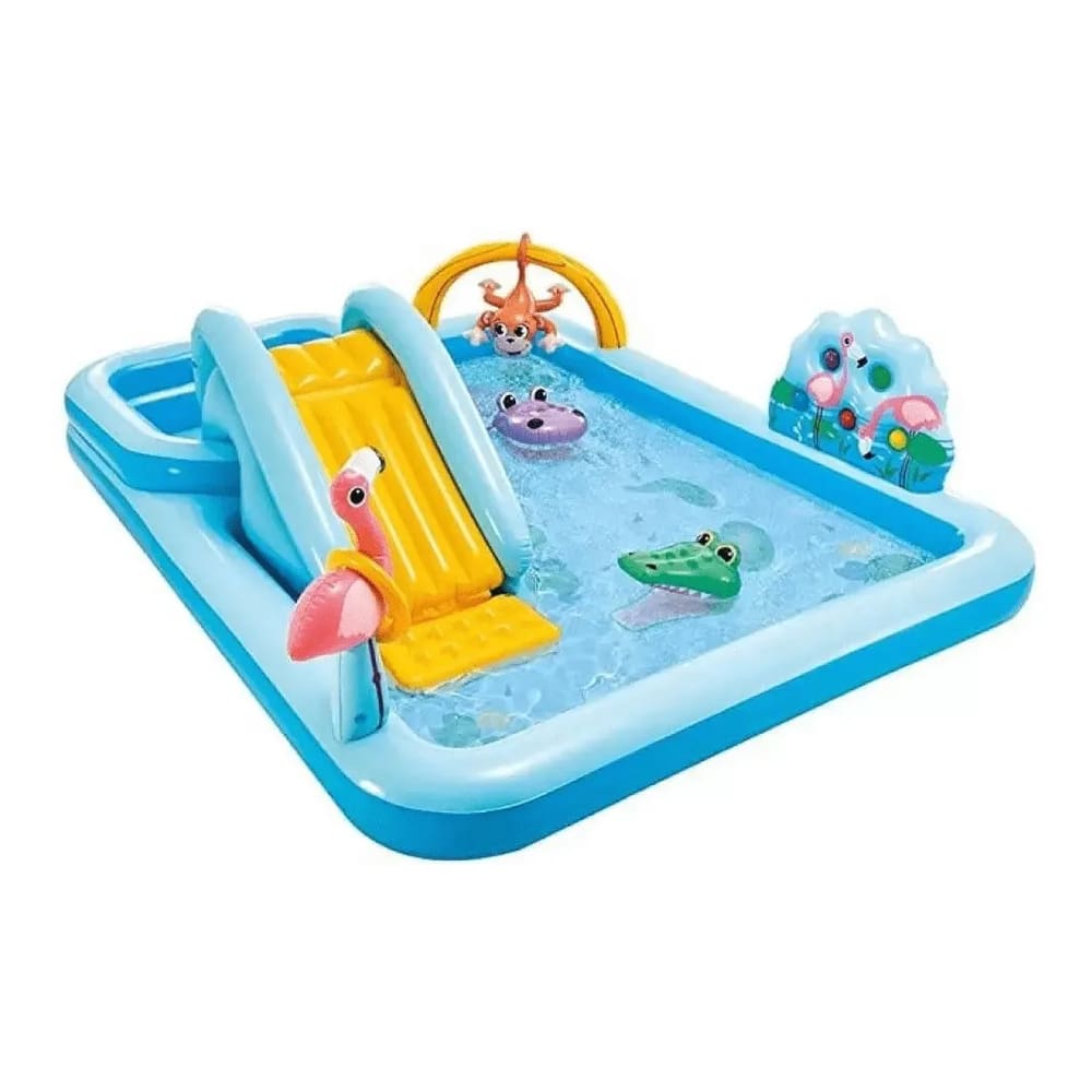 Piscina Infantil Inflavel Playground Floresta Safari Resistente Segura Rasa 593L