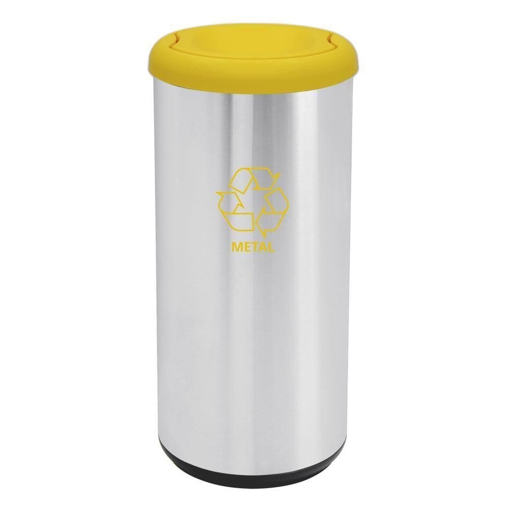 Lixeira Inox Tramontina Cápsula Selecta Plus Basculante Com Acabamento Scotch Brite E Tampa Basculante Amarela Em Polipr