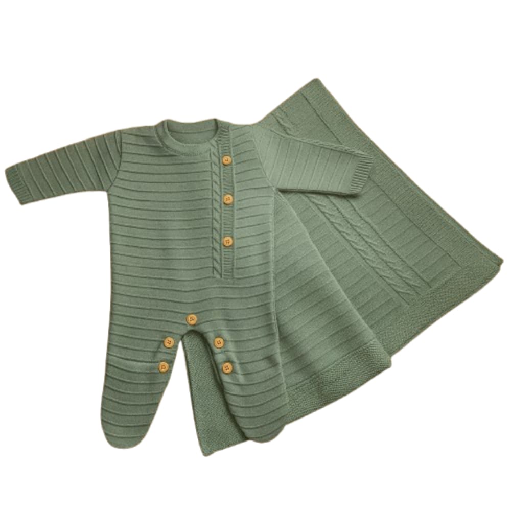 Saída Maternidade de Tricot Luxo Macacão e Manta Bebê Menino