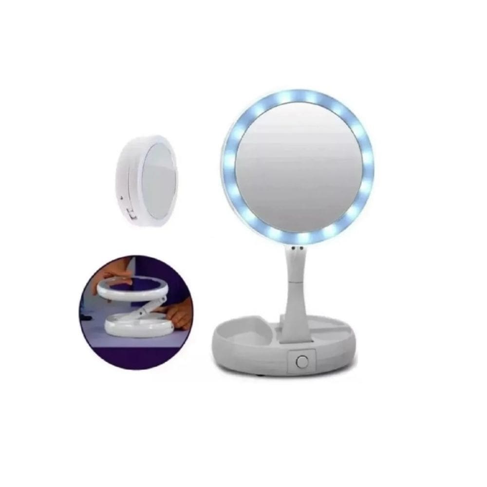 Espelho com luz LED para maquiagem dobrável, ampliação de 10X