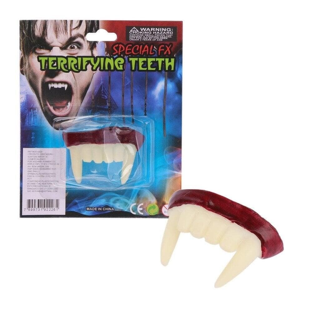 Dentadura de Vampiro Halloween Silicone - Tudo em Caixa